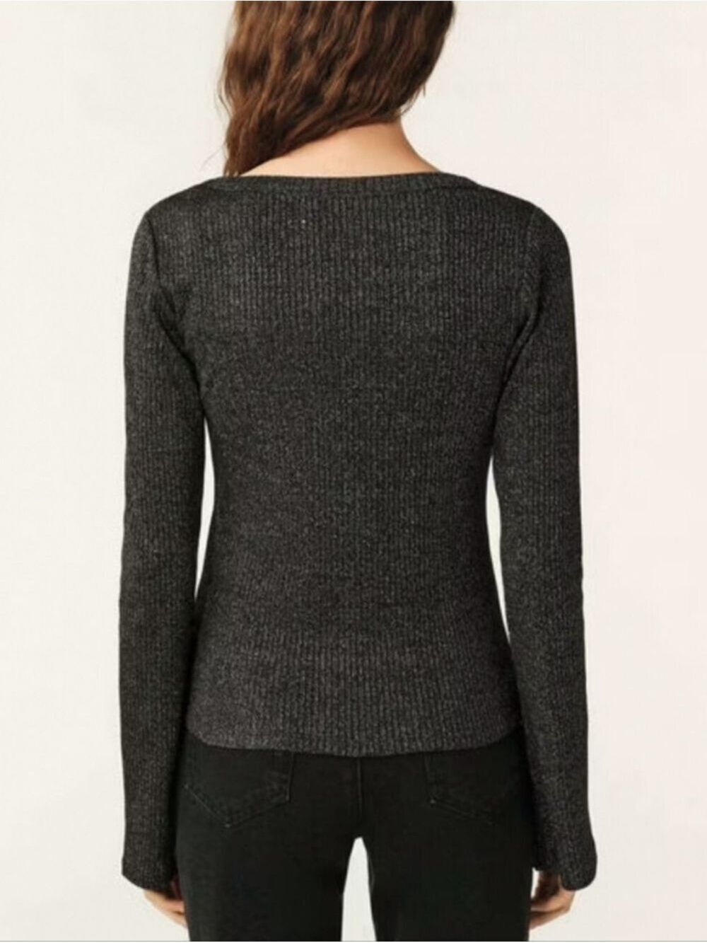 ba&sh | Lily Ribbed Metallic Scoop Neck In Black/Silver - Picture 2 of 14